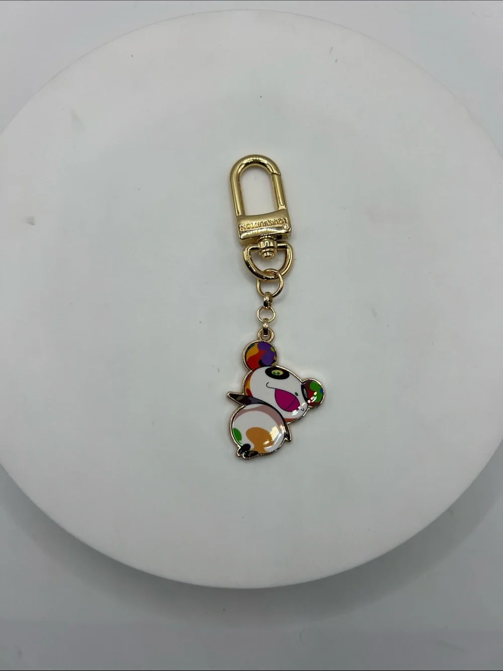 1491. Gold Tone Multicolor Enamel Keychain